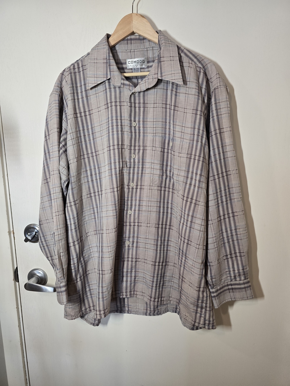 Men's Beige Plaid Button-Up Shirt